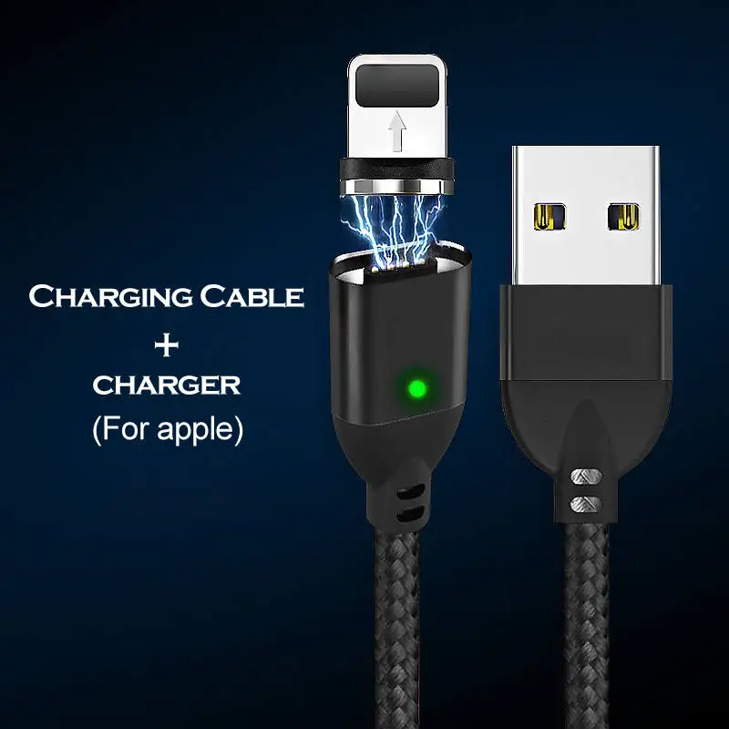 Black For Apple Магнитный кабель 3А для быстрой зарядки 3,0 USB кабель провод для быстрого заряда type C Micro USB C кабель для передачи данных для iPhone samsung Xiaomi huawei - Цвет: Black For Apple