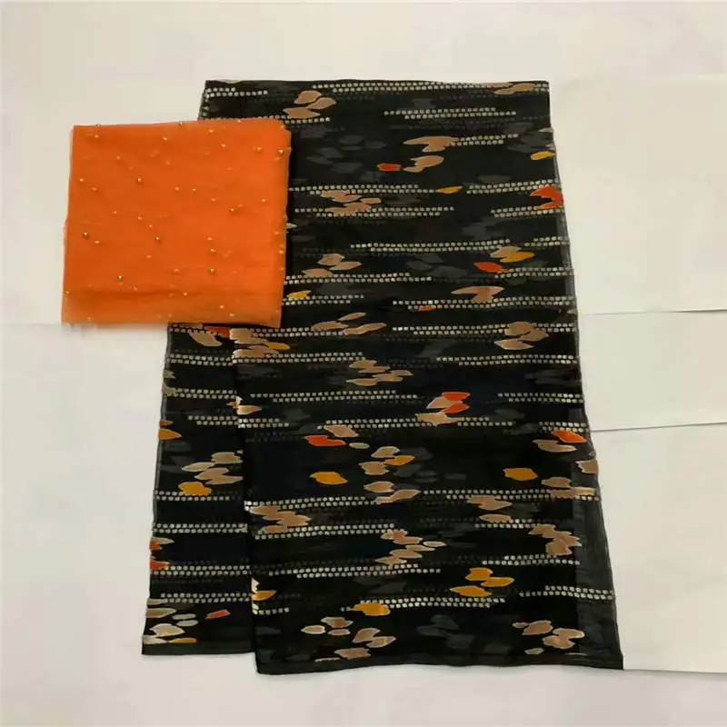 

New Arrival High Quality Fashion Printed Silk Velvet Fabric 5 Yards And 2 Yards Of Tulle Chiffon Fabric! LXF41301
