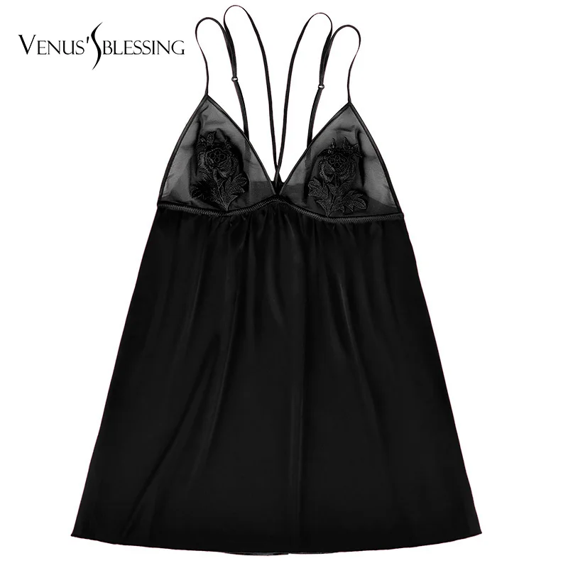 Сексуальная ночная рубашка шелковая Цветочная Пижама женское белье без рукавов