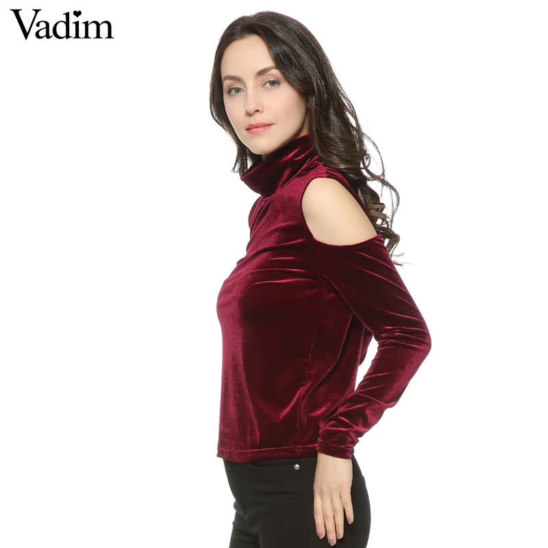 Женская блузка LT1281 с длинным рукавом Вельветовая вырезом на плечах|blouse long|slim