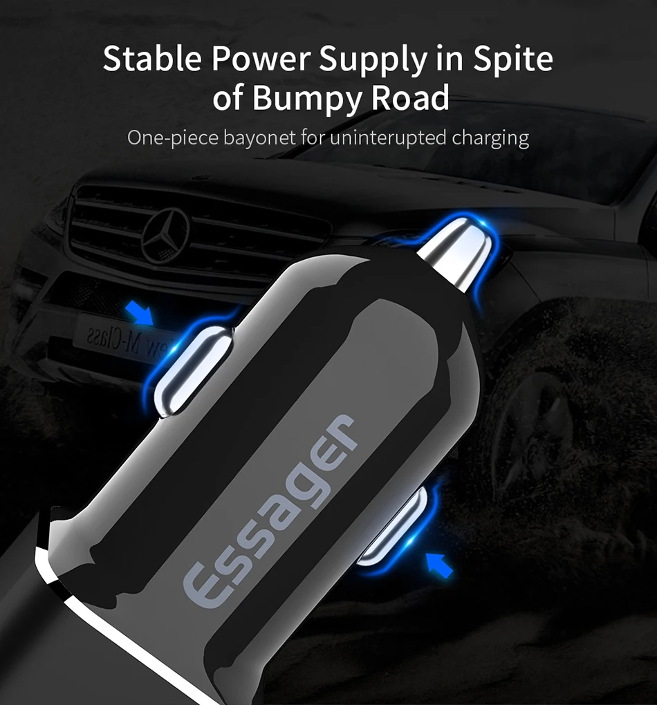 Essager двойной Переходник USB для зарядки в машине Led 2.4A Быстрая зарядка автомобиля USB зарядка для iPhone samsung Xiaomi Мобильный телефон зарядка в авто