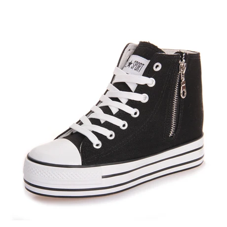 2014 Free Shipping New Arrive Hot Sale Lace up Classic Zipper Woman Height increasing Sneakers Casual Wedge Canvas Shoes | Спорт и