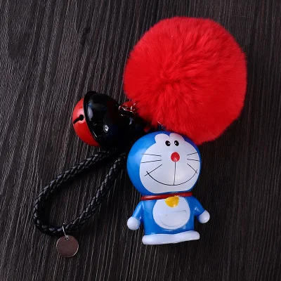 2 Милый мультфильм Doraemon девушка игрушки меховой шар помпон помпоны брелок для женщин кожаный ремешок металлический брелок для ключей цепи Автомобильная сумка Шарм D33 - Цвет: 2