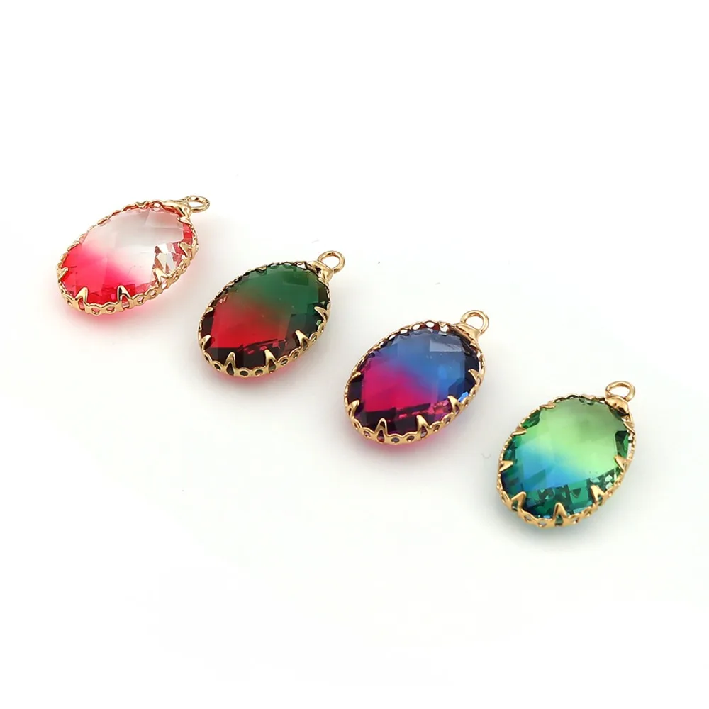 Подвеска DoreenBeads из меди и стекла овальная позолоченная оправа розовые красочные