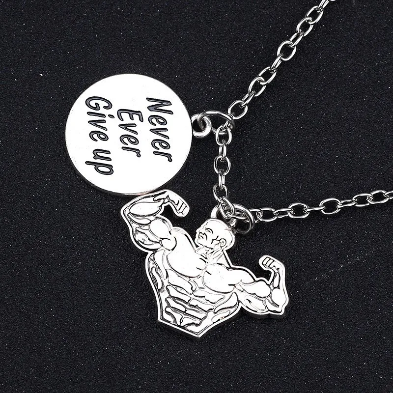 

Punk Retro Muscle Male Sports Fitness Pendant Necklace Men And Women Zinc Alloy Inspirational Necklace Jewelry Gift