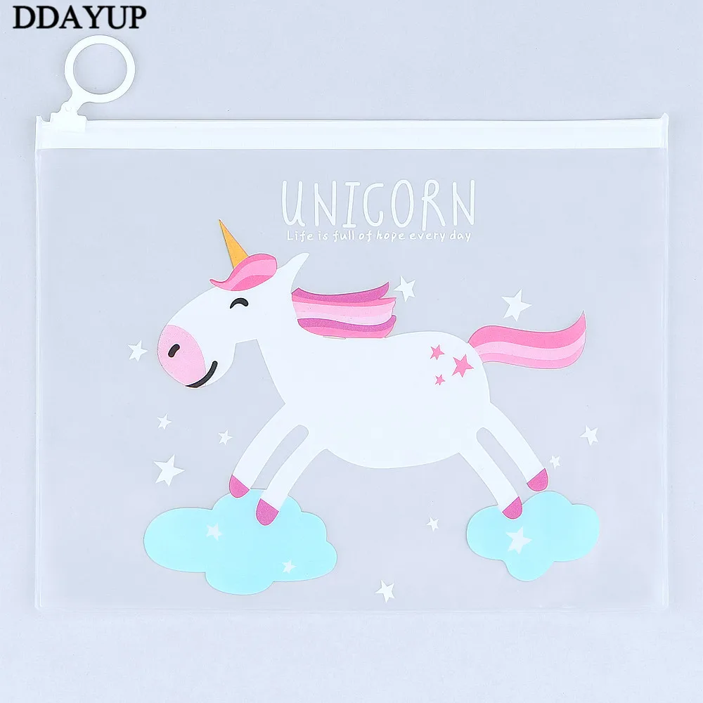 Прозрачный чехол-карандаш с мультипликационным принтом Kawaii Unicorn, большая сумка-карандаш для девочек, для детей, для офиса, школы, канцелярские принадлежности