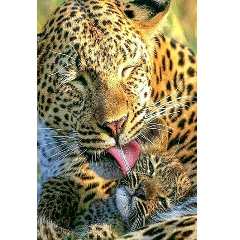 5D алмазное ремесло живопись Гепард мать и ребенок Алмазная вышивка мультфильм