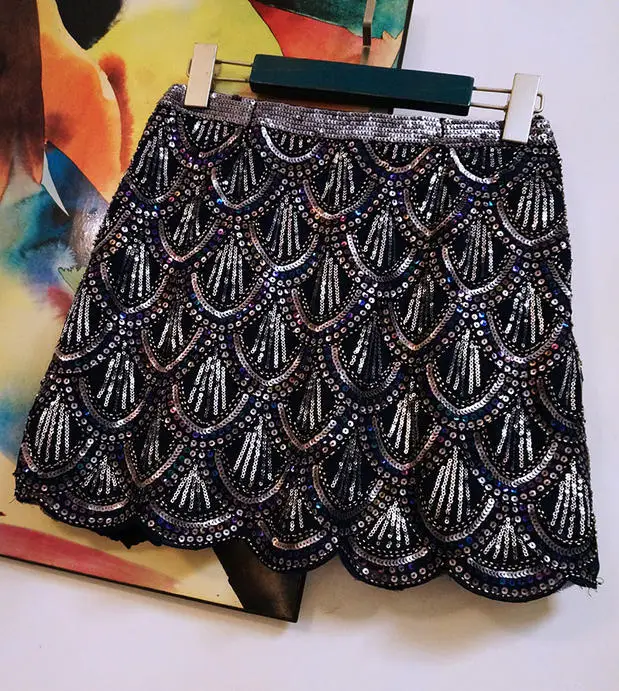Luoanyfash 2018 Новинка Ретро черная короткая юбка с блестками женская винтажная
