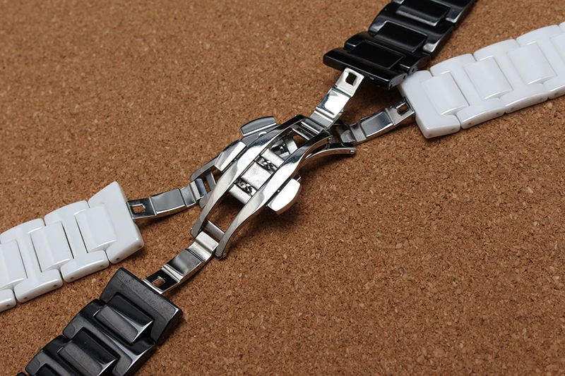 

White Watchbands polished 14mm 16mm 18mm 20mm 22mm NEW Fashion watchband strap for dress watches women Ceramic metal deployment