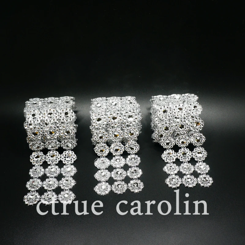 

5cm*1yard Silver Rhinestone Daisy Flower Diamond ribbon Mesh Roll wedding deocration wedding centerpieces vintage decor