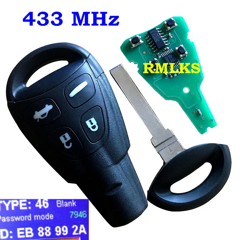 Для LTQSAAM433TX Saab 9-3 9-5 4 кнопочный умный фонарь PCF7946AT 434 МГц/315 МГц чип | Автомобили и
