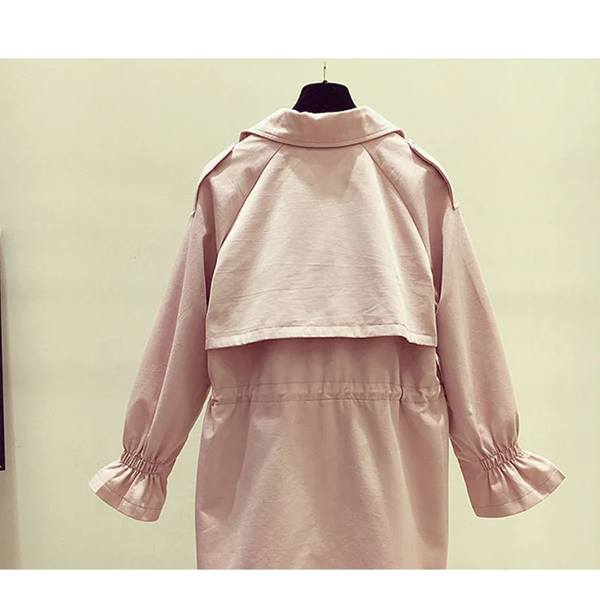 Fashion drawstring slim waist trench coat women turn down collar loose fit jacket 2019 autumn winter | Женская одежда