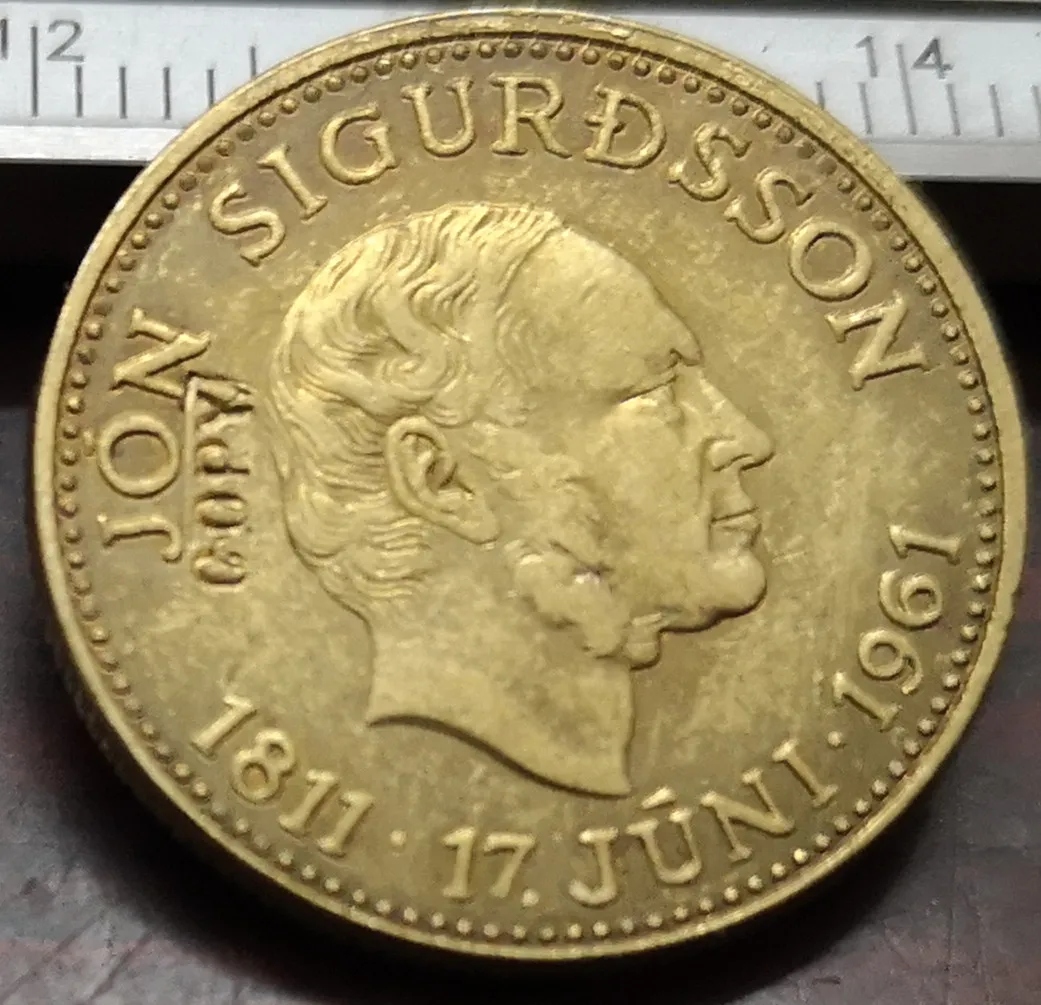 1961 Iceland 500 Kronur Jon Sigursson Золотая копия монеты