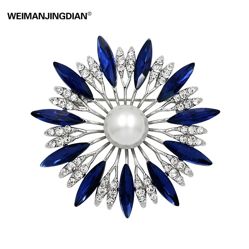 Blue silver WEIMANJINGDIAN Кристалл Стразы Starburst брошь булавки для женщин ювелирные изделия орнамент - Окраска металла: Blue silver