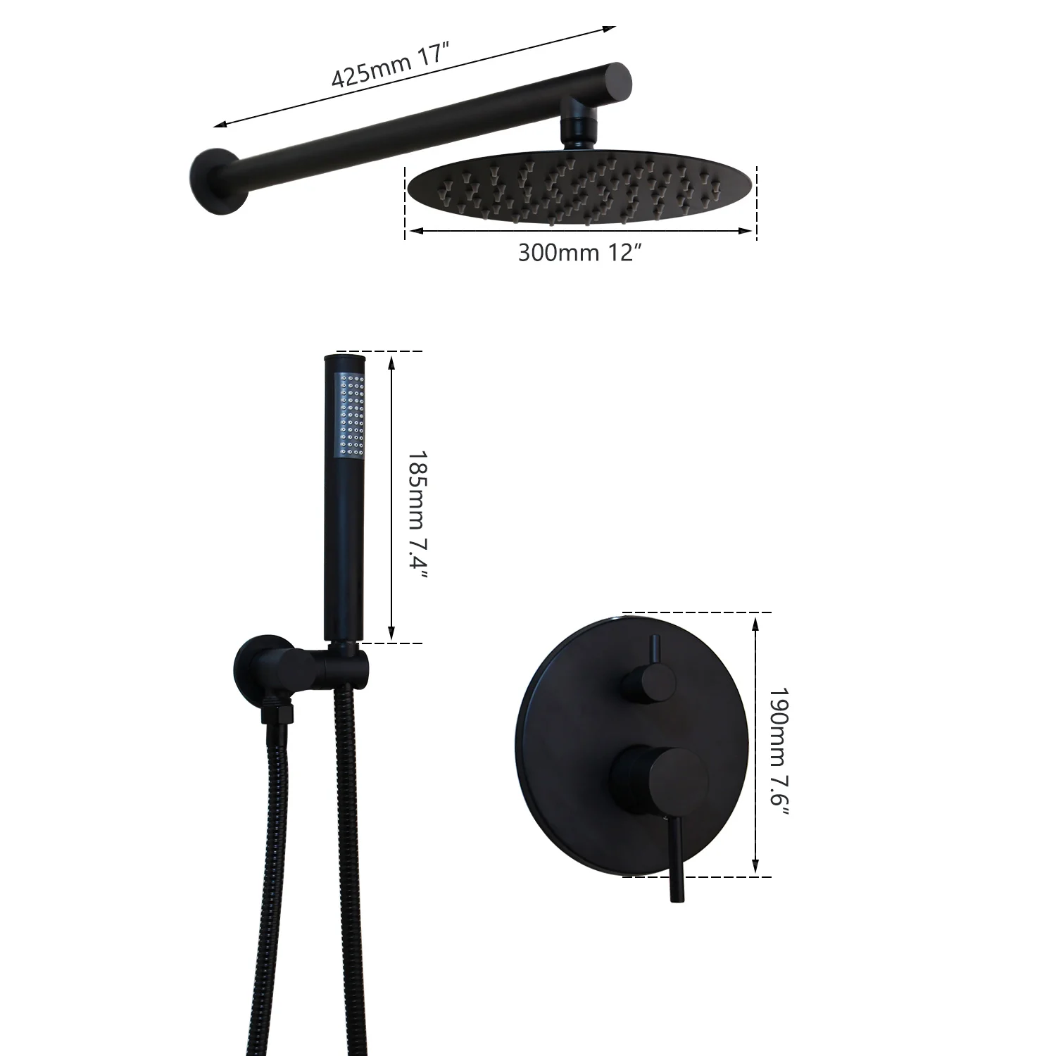 12 Inch YANKSMART черные 8/10/12 дюймов Ванная комната круглый Насадки для душа и ручной душ наборы тропический душ настенный смеситель с одной ручкой кухонный кран - Цвет: 12 Inch