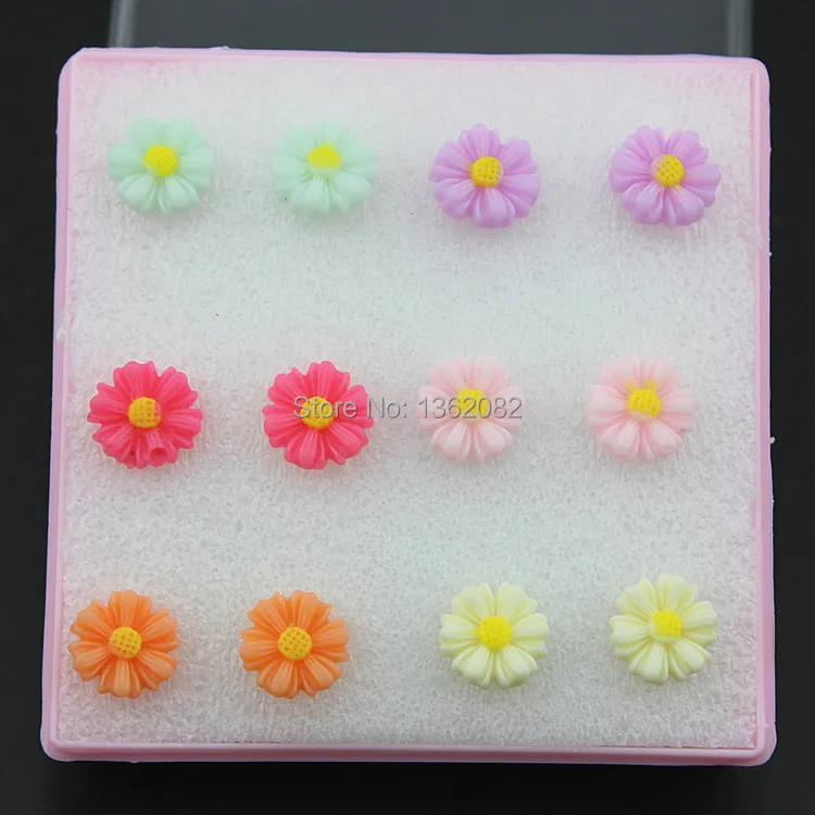 Случайные цвета! Серьги гвоздики неоновые женские 9 5/13 мм 6 пар|earrings gift|flower stud