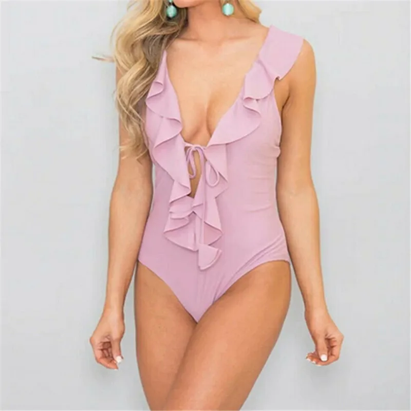 Женский слитный купальник для девочек лето 2019 пляжная одежда с оборками
