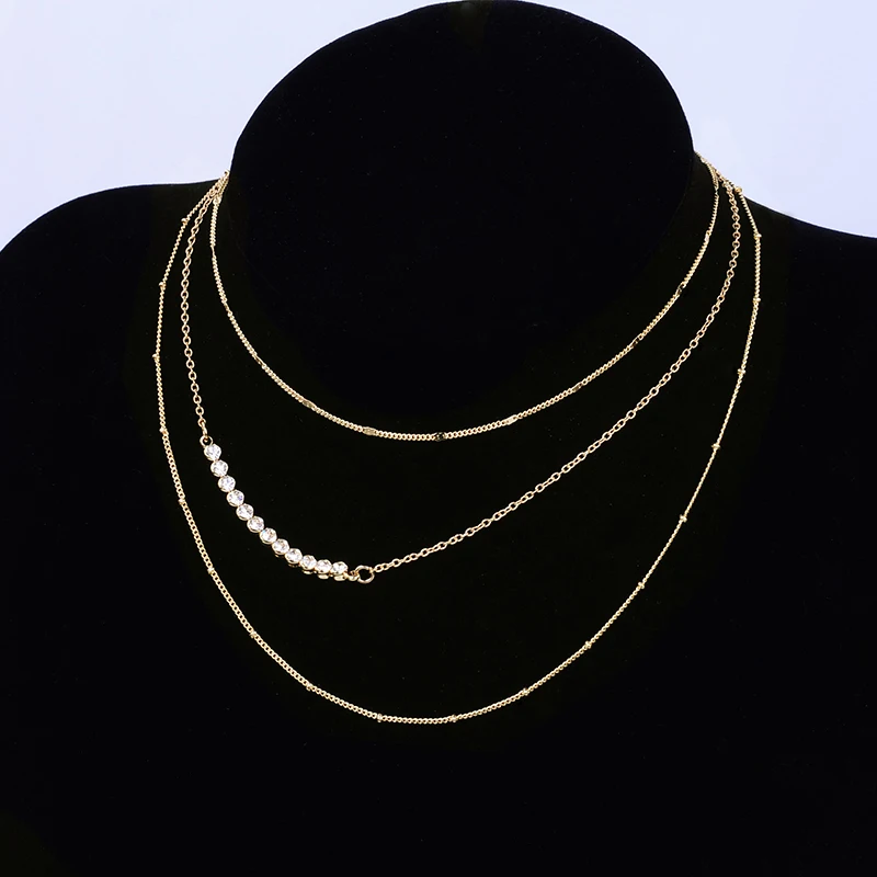 2017 новое прибытие многослойные цепи ожерелье цвета золота кристалл подвеска choker