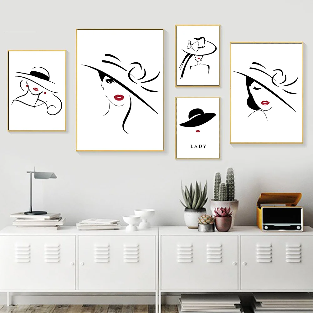 Настенные картины с красными губами скандинавский плакат минималистичный Холст