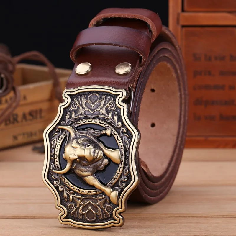 khaki brass cattle Ремни из натуральной кожи с большой пряжкой для мужчин, мужские ремни класса люкс, натуральная кожа, Верблюжий коричневый, панк, Воловья кожа, китайский стиль, высокое качество - Цвет: khaki brass cattle