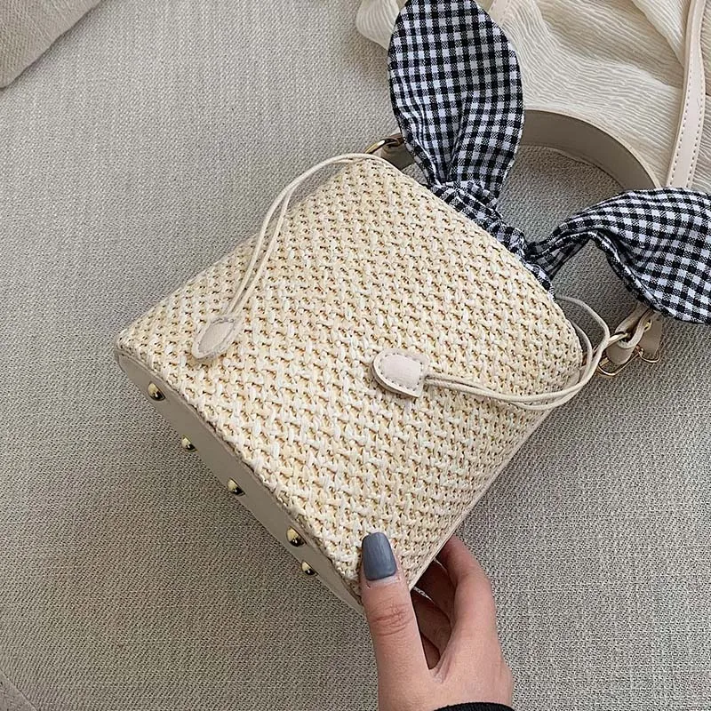 Модная ручная соломенная сумка легкая Повседневная Сумка-ведро женские шарфы