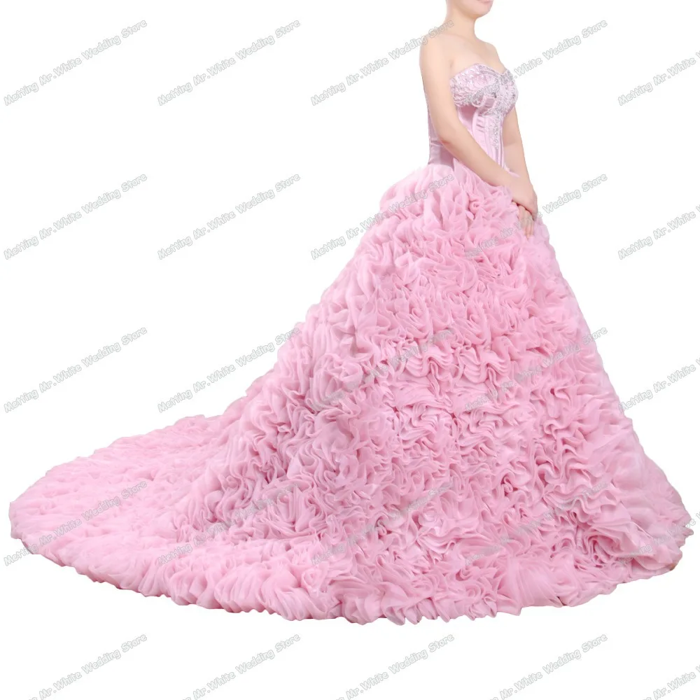 Роскошные Ruched складки Quinceanera платье бальное розовый реальные фото Vestidos