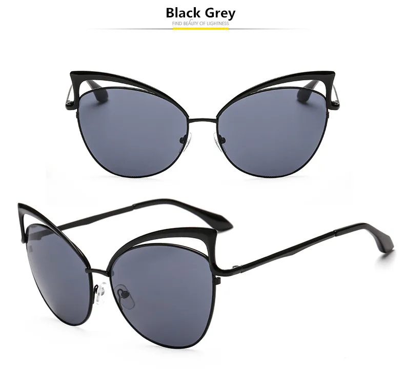 HJYBBSN винтажные кошачий глаз солнцезащитные очки женские Ray Bann роскошный бренд Desiner ретро градиент солнцезащитные очки металлическая оправа Oculos Gafas UV400 - Цвет линз: Black Gray