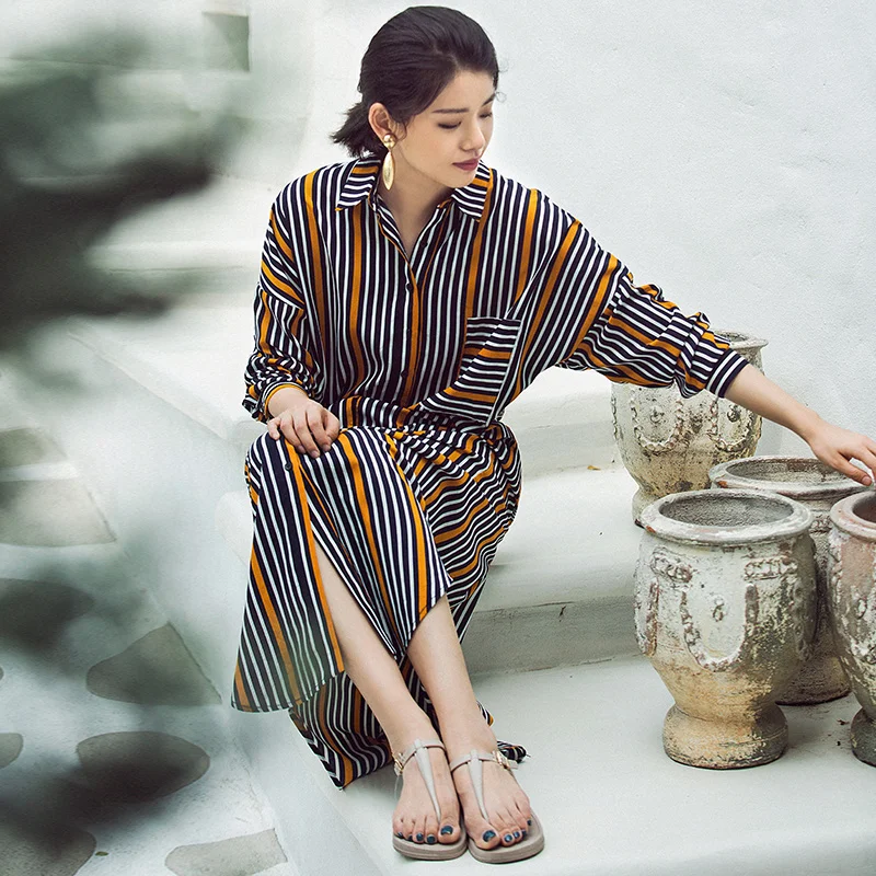 VERRAGEE 2019 новое осенне-летнее Полосатое повседневное геометрическое длинное