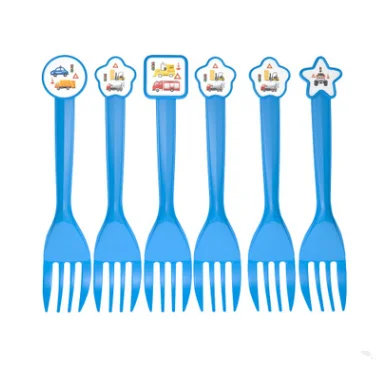 6pcs forks Красочные Мультяшные автомобили Грузовики украшение для торта на день рождения на тему "Лошадки карусели" вечерние украшения чашки тарелки одноразовые посуда для детей душ вечерние принадлежности - Цвет: 6pcs forks