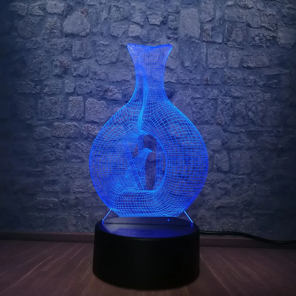 Модная 3D USB лампа птица в вазе клетка RGB многоцветный Настольный ночной