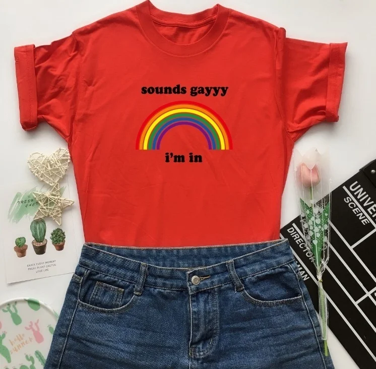 Fashionshow-JF Sounds Gayyy I'm in Rainbow футболка с надписью для мужчин и женщин коротким