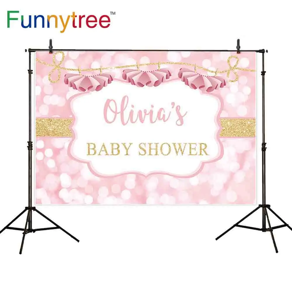Funnytree photography backdrop princess dress pink bokeh frame baby shower golden stripes photo background decoration newborn |