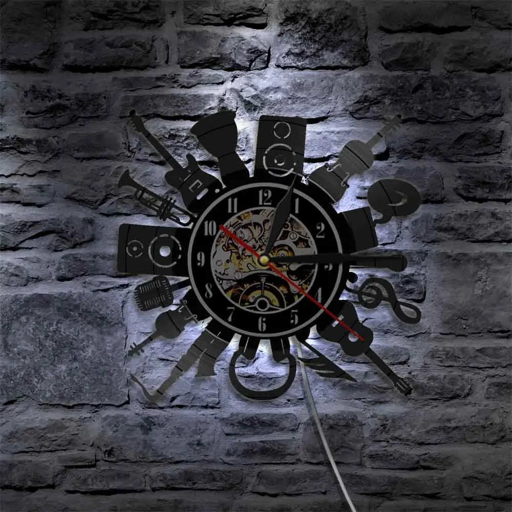 Настенные часы с виниловой пластиной акустическая электрогитара в стиле