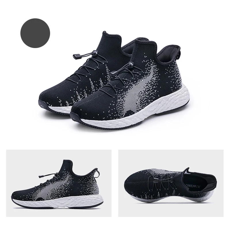 ONEMIX Running Shoes for Men Slip On Sneakers Black And White Jogging Shoe Women Sneaker Stretch Knitting Shoes Walking Sneakers