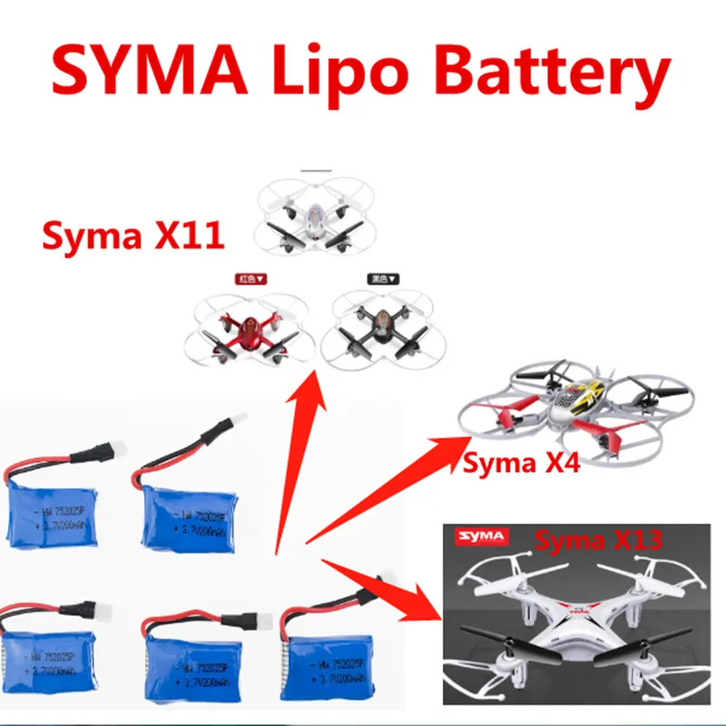 Литий-полимерный аккумулятор Syma X11 X4 X13 5 шт./лот 3 7 в 200 мАч для радиоуправляемого