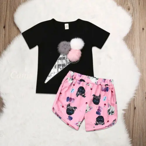 pudcoco 2019 Children Clothing Suits For Girls Clothes Kids Toddler Enfant Fille Infantis Outfits Ice cream Print T-shirt+Shorts | Детская