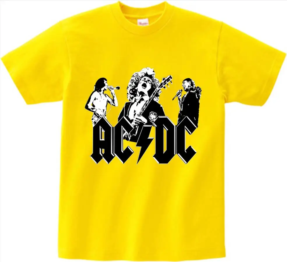 Прохладный для больших мальчиков и девочек, принт группа AC/DC Футболка в стиле рок с круглым вырезом и коротким рукавом Acdc Графический Heavy с металлическими наконечниками; футболка; детская одежда; футболки для грудничков NN - Цвет: yellow childreTshirt