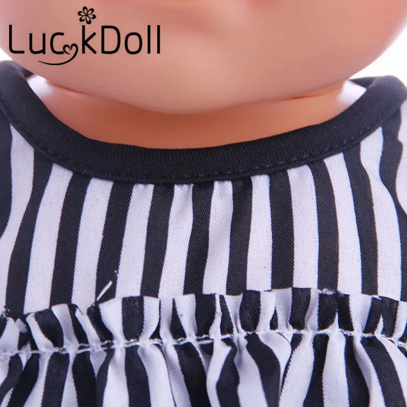 LUCKDOLL черно белое платье в полоску подходит для 18 дюймов американский размер 43 см