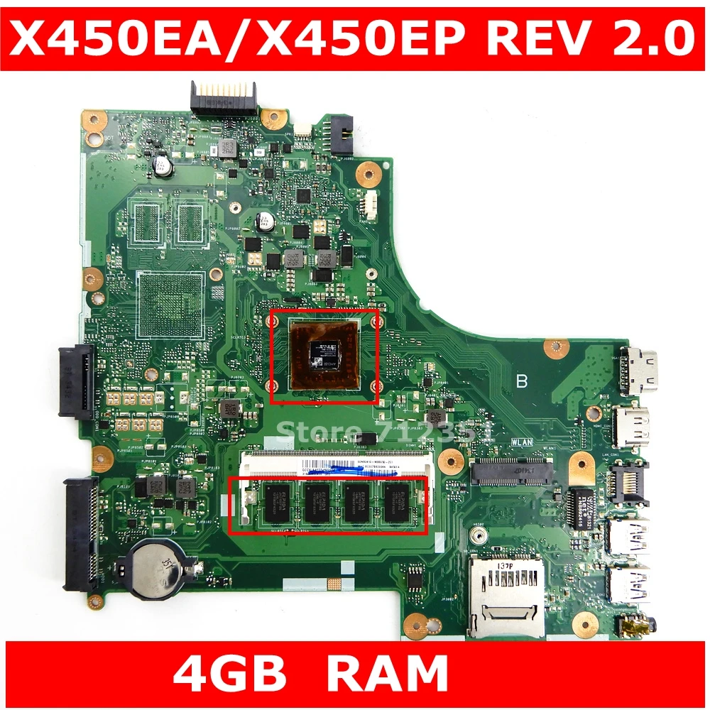 X450EA с процессором AMD 4 Гб RAM материнская плата REV 2 0 для Asus X450E X450EP X452EA X452E A452E