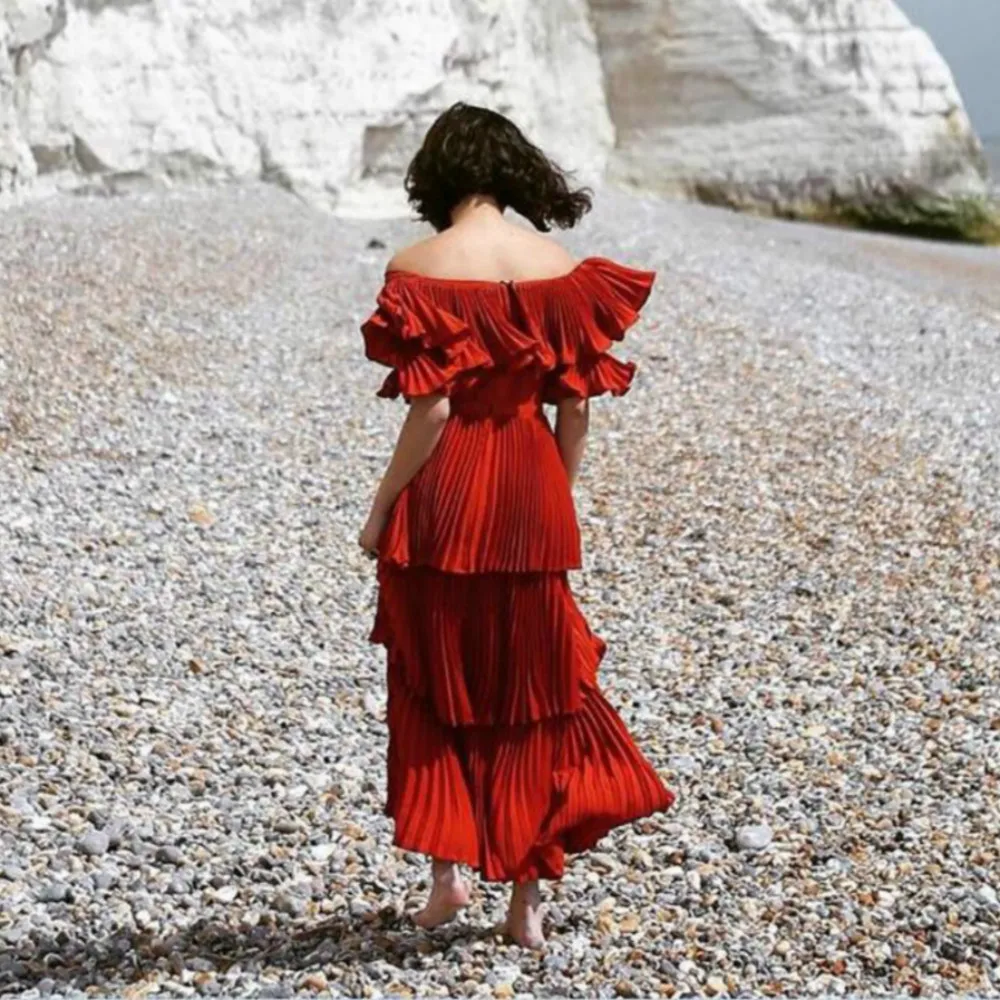 Подиумное платье для автопортрета сексуальное красное Бохо с открытыми плечами