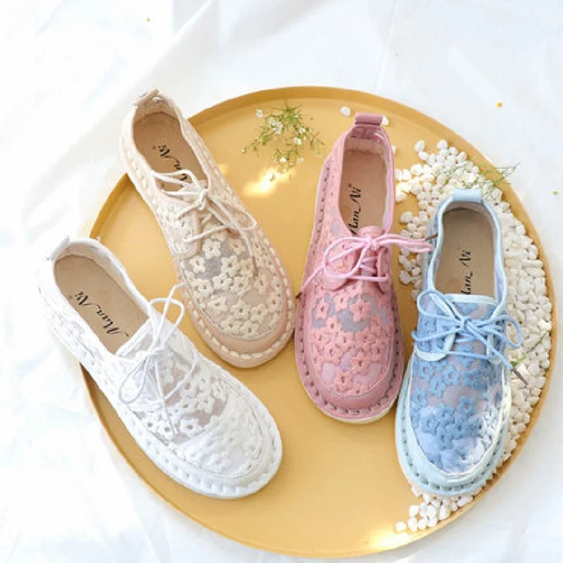 Новинка лета 2019 кружевные сандалии с вышивкой сетчатые тонкие туфли мелким