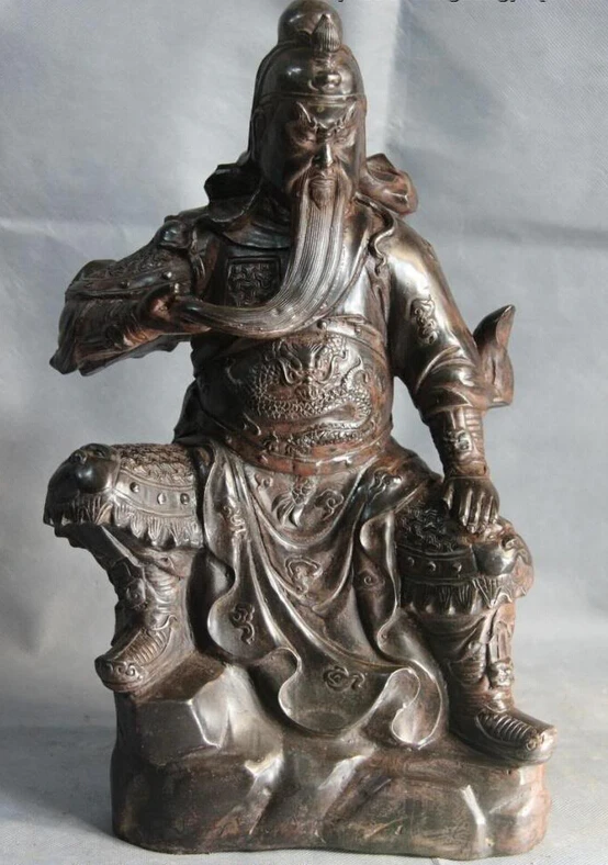 

song voge gem S0687 16 Chinese Folk Copper Bronze Dragon Guan Gong Guan Yu Warrior Buddha Statue