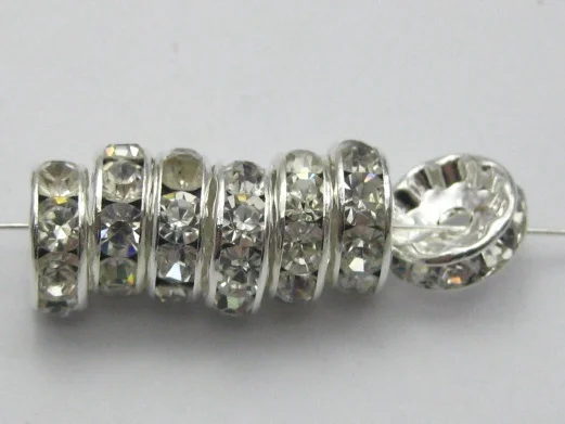 

20 Silver Colour Clear Rhinestone Rondelle Spacers Beads 10mm