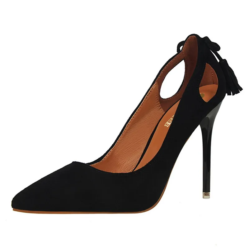 2016 Новый Женская Обувь Высокие Каблуки 10 см Нубука кисточкой Женщины Насосы