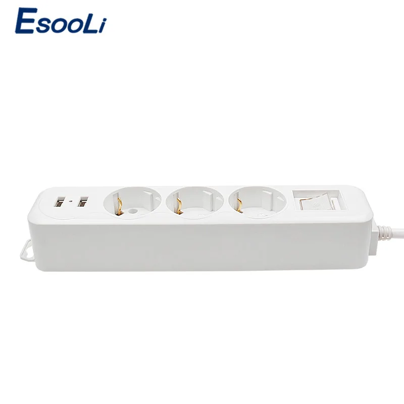 Удлинитель Esooli с двумя USB портами для зарядки и европейской