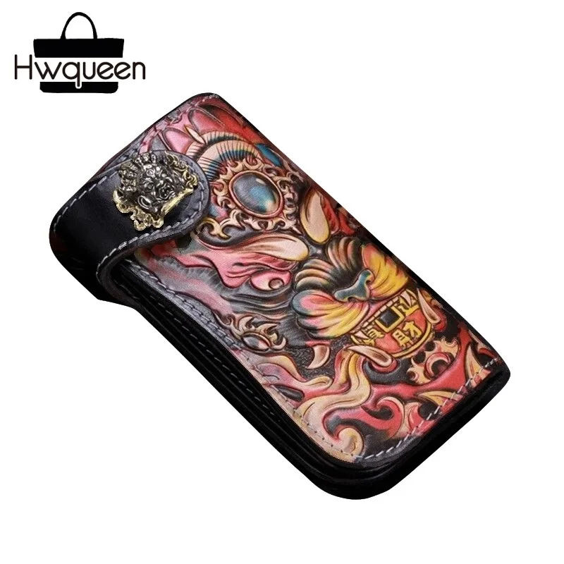 Мужской Длинный кошелек для монет из натуральной кожи с ручной гравировкой|designer