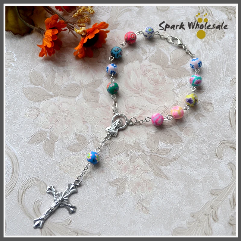 25 шт./лот браслет из полимерной глины с розарином в стиле католической Девы