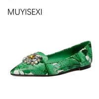 green women flats full genuine leather colorful color pointed toe with crystal flats shoes plus size 34 43 qql01 muyisexi