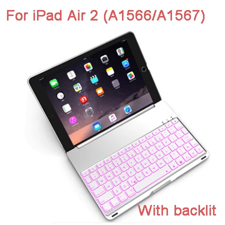 Silver with backlit Witsp@ d роскошный Bluetooth чехол для клавиатуры для iPad Air 2, беспроводная клавиатура для нового iPad, светодиодный подсветка+ алюминиевый корпус - Цвет: Silver with backlit