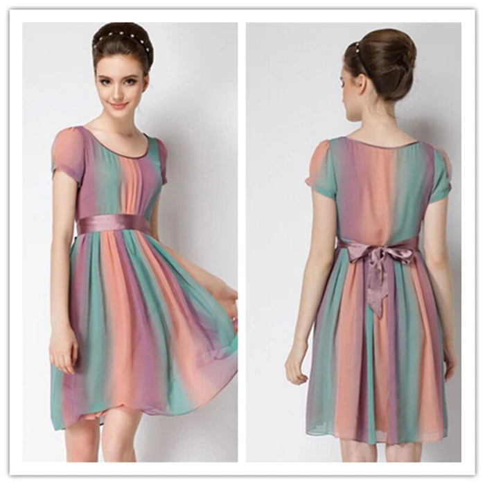 Women'S Plus Size Dress Summer Short Round Collar Color Matching Silk Women 2015 Ladies Sleeve | Женская одежда